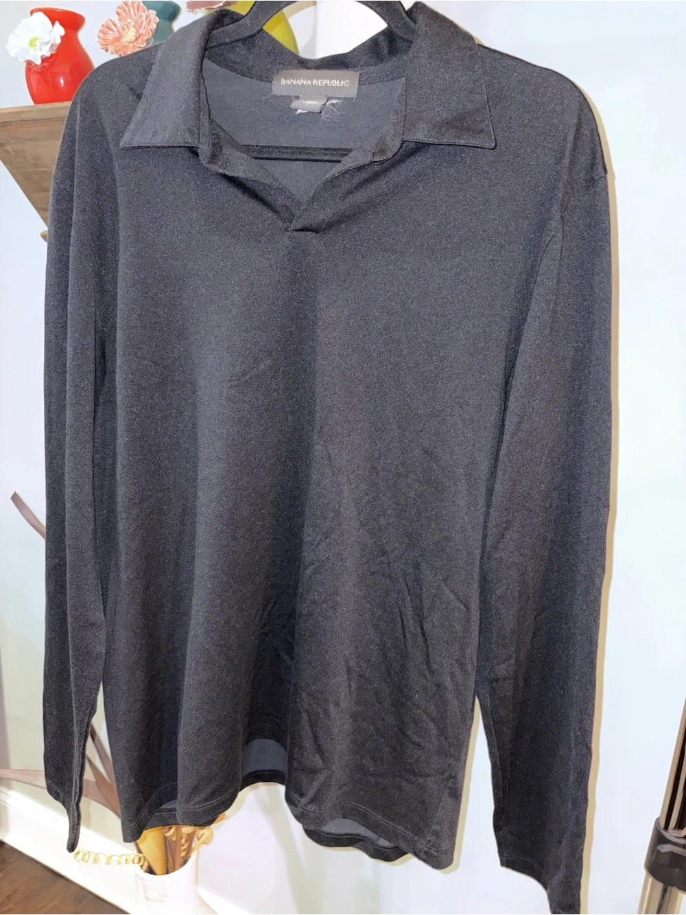 Banana Republic Black long sleeve Knit Polo Top men’s size large